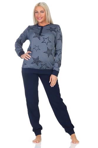 Normann Damen Langarm Frottee Schlafanzug mit Bündchen in Sterne Optik - auch in Übergröße, Farbe:Marine, Größe:48-50 von Normann