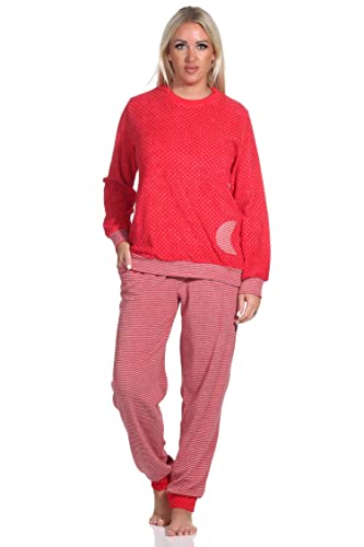 Normann Damen Frottee Pyjama mit Bündchen im Herz Tupfen- und Ringeldesign - auch in Übergrößen, Farbe:Allover, Größe:44/46 von Normann