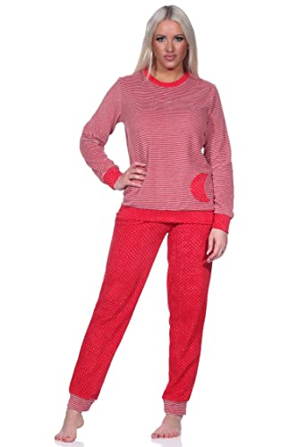 Normann Damen Frottee Pyjama mit Bündchen im Herz Tupfen- und Ringeldesign - auch in Übergrößen, Farbe:Ringel, Größe:56/58 von Normann