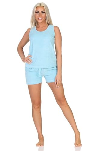 Normann Damen Frottee Schlafanzug Shorty Träger-Pyjama - ideal auch als Homewear, Farbe:hellblau, Größe:36-38 von Normann