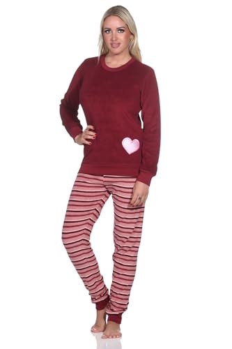 Normann Damen Frottee Schlafanzug mit Bündchen und Herz-Motiv - auch in Übergröße, Farbe:rot, Größe:44-46 von Normann
