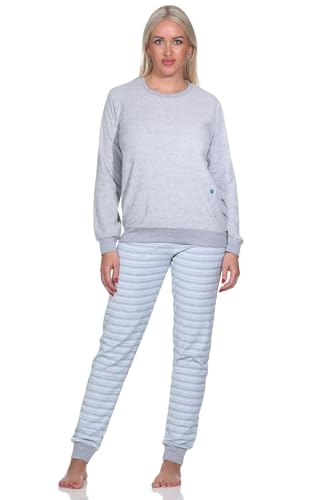 Normann Damen Frottee Schlafanzug mit Bündchen und floralem Motiv - auch in Übergröße, Farbe:hellblau, Größe:52-54 von Normann