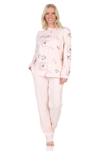 Normann Damen Interlock Schlafanzug zum durchknöpfen - auch in Übergröße, Farbe:rosa, Größe:52-54 von Normann