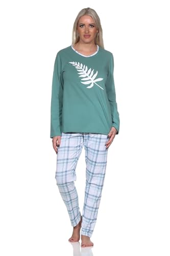Normann Damen Jersey Pyjama Langarm in tollen Farben mit Karo-Muster und V-Hals, Farbe:blau, Größe:40-42 von Normann