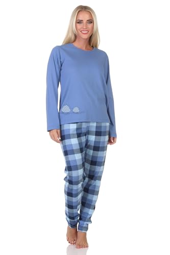 Normann Damen Jersey Schlafanzug Langarm Pyjama mit Karierter Hose und Tiermotiv, Farbe:dunkelblau, Größe:44-46 von Normann