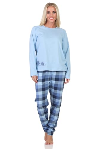 Normann Damen Jersey Schlafanzug Langarm Pyjama mit Karierter Hose und Tiermotiv, Farbe:hellblau, Größe:40-42 von Normann