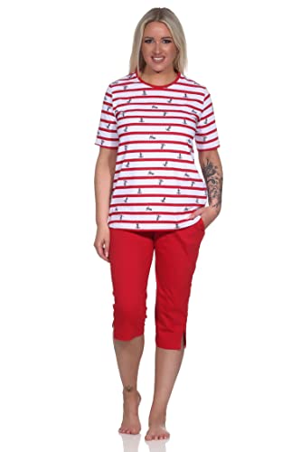 Normann Damen Kurzarm Capri Pyjama in maritimer Optik - auch in Übergrössen, Farbe:rot, Größe:48-50 von Normann