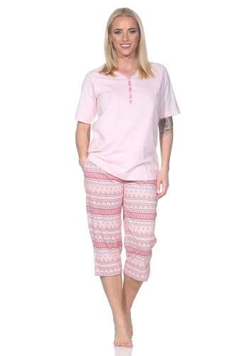 Normann Damen Kurzarm Capri Schlafanzug Pyjama im Ethnolook - auch in Übergrössen, Farbe:rosa2, Größe:60-62 von Normann