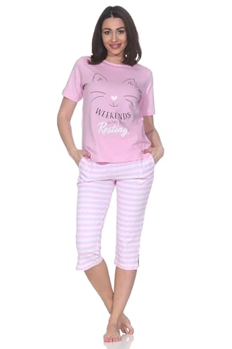Normann Damen Kurzarm Capri Schlafanzug Pyjama in Katzen Optik - auch in Übergrößen, Farbe:rosa, Größe:36-38 Normann Damen Kurzarm Capri Schlafanzug Pyjama in Katzen Optik - auch in Übergrößen, Farbe:rosa, Größe:36-38 von Normann