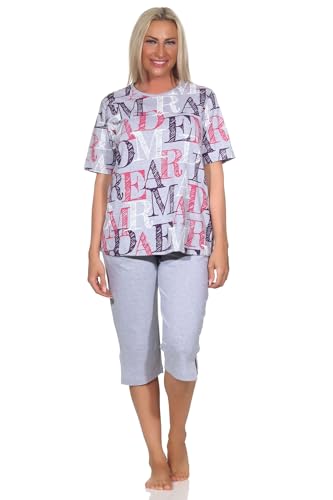 Normann Damen Kurzarm Capri Schlafanzug Shorty Pyjama - auch in Übergrössen, Farbe:grau-Mel., Größe:36-38 von Normann