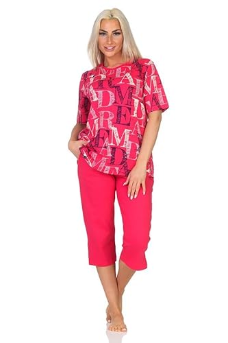 Normann Damen Kurzarm Capri Schlafanzug Shorty Pyjama - auch in Übergrössen, Farbe:pink, Größe:52-54 von Normann