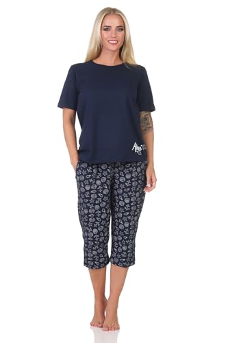 Normann Damen Kurzarm Capri Schlafanzug Shorty in maritimer Optik - auch in Übergrößen, Farbe:marine2, Größe:60-62 von Normann
