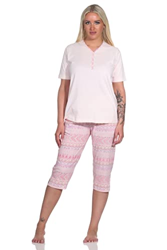 Normann Damen Kurzarm Capri Schlafanzug Pyjama im Ethnolook - auch in Übergrössen, Farbe:rosa, Größe:56-58 von Normann