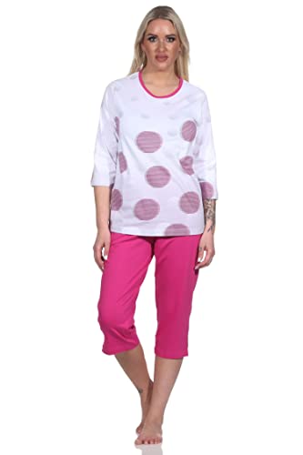 Normann Damen Kurzarm Capri Schlafanzug in Tupfen-Punkte Optik - auch in Übergrössen, Farbe:pink, Größe:52-54 von Normann
