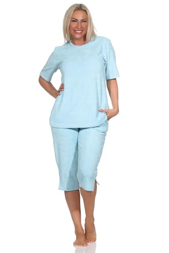 Normann Damen Kurzarm Frottee Capri Schlafanzug Shorty Pyjama - ideal auch als Homewear, Farbe:hellblau, Größe:36-38 von Normann