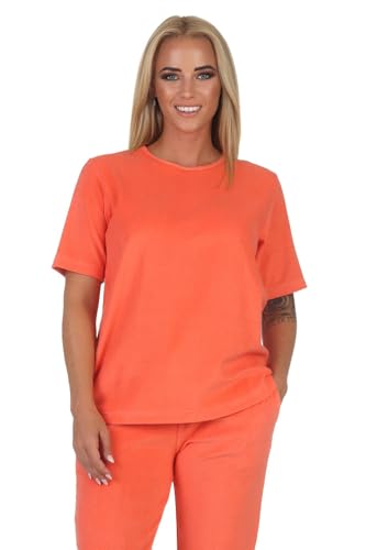 Normann Damen Kurzarm Frottee Schlafanzug Oberteil Pyjama Shirt Mix & Match - ideal zu kombinieren, Farbe:orange, Größe:40-42 von Normann