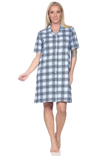 Normann Damen Kurzarm Nachthemd aus Single Jersey zum durchknöpfen - auch in Übergrössen, Farbe:hellblau, Größe:36-38 von Normann