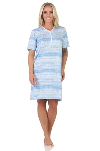 Normann Damen Kurzarm Nachthemd im Ethnolook - auch in Übergrössen, Farbe:hellblau1, Größe:60-62 von Normann