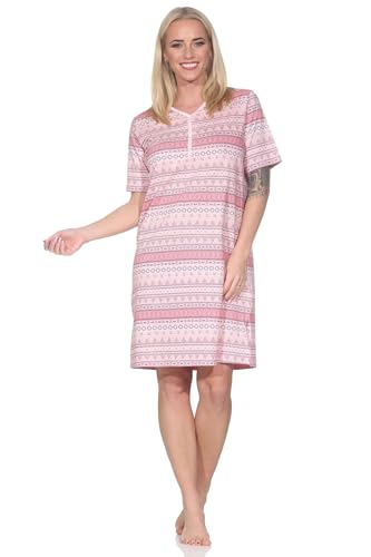 Normann Damen Kurzarm Nachthemd im Ethnolook - auch in Übergrössen, Farbe:rosa2, Größe:60-62 von Normann