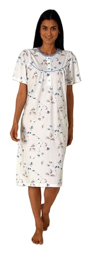 Normann Damen Kurzarm Nachthemd im klassischen fraulichen Design mit Knopfleiste am Hals, Farbe:hellblau, Größe:48-50 von Normann