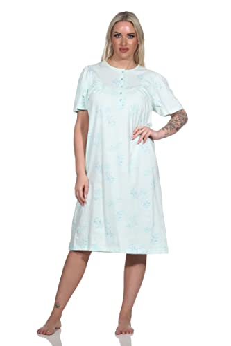 Normann Damen Kurzarm Nachthemd im klassischen fraulichen Design mit Knopfleiste am Hals, Farbe:helltürkis, Größe:52-54 von Normann