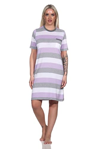 Normann Damen Kurzarm Nachthemd in Blockstreifenoptik - auch in Übergrössen, Farbe:Flieder, Größe:52-54 von Normann