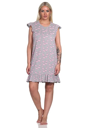 Normann Damen Kurzarm Nachthemd in Herz Motiv Optik - auch in Übergrössen, Farbe:grau-Mel., Größe:60-62 von Normann