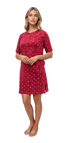 Normann Damen Kurzarm Nachthemd in Tupfen-Punkte Optik - auch in Übergröße, Farbe:rot, Größe:40-42 von Normann