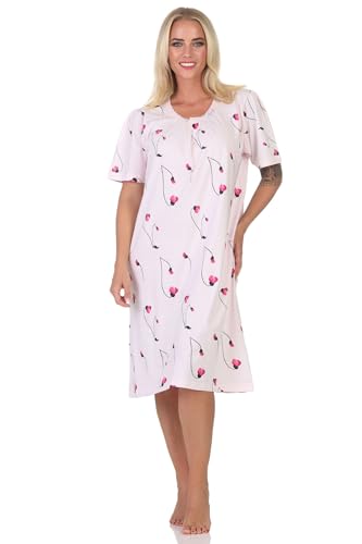 Normann Damen Kurzarm Nachthemd in klassischer floraler Optik mit 105 cm Länge, Farbe:rosa, Größe:40-42 von Normann