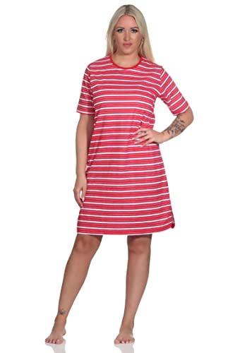 Normann Damen Kurzarm Nachthemd in maritimer Streifenoptik - auch in Übergrössen, Farbe:rot, Größe:36-38 von Normann
