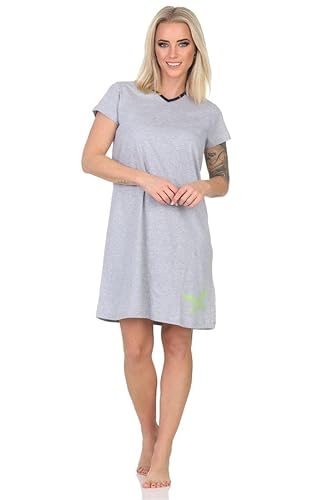 Normann Damen Kurzarm Nachthemd mit Schmetterling als Motiv - auch in Übergröße, Farbe:grau-Mel., Größe:40-42 von Normann