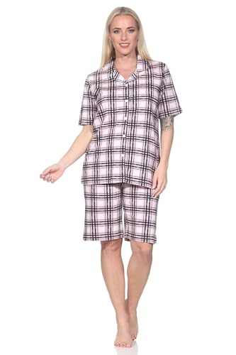 Normann Damen Kurzarm Pyjama Shorty zum durchknöpfen in Karo Optik - auch in Übergröße, Farbe:rosa, Größe:60-62 von Normann