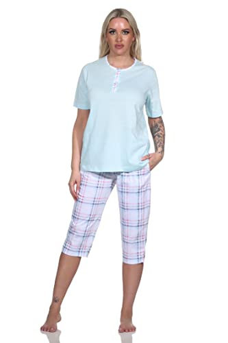 Normann Damen Kurzarm Pyjama mit Karierter Caprihose aus Jersey - auch in Übergrössen, Farbe:hellblau, Größe:36-38 von Normann
