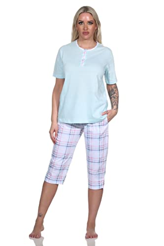 Normann Damen Kurzarm Pyjama mit Karierter Caprihose aus Jersey - auch in Übergrössen, Farbe:hellblau, Größe:56-58 von Normann