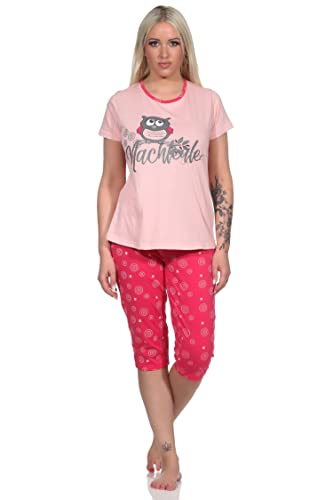 Normann Damen Kurzarm Schlafanzug, Capri Pyjama mit süßem Eulen-Motiv 'Nachteule', Farbe:rosa, Größe:48-50 von Normann