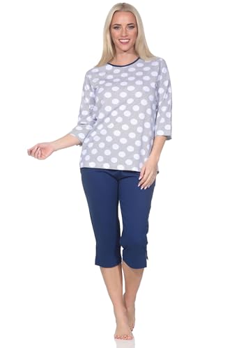 Normann Damen Kurzarm Schlafanzug Capri Pyjama in Tupfen-Punkte Optik - auch in Übergröße, Farbe:Marine, Größe:40-42 von Normann