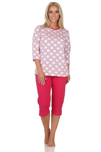 Normann Damen Kurzarm Schlafanzug Capri Pyjama in Tupfen-Punkte Optik - auch in Übergröße, Farbe:pink, Größe:60-62 von Normann