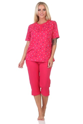 Normann Damen Kurzarm Schlafanzug Capri Pyjama in Tupfen-Punkte Optik - auch in Übergröße, Farbe:rot, Größe:40-42 von Normann