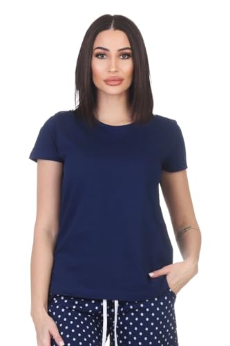 Normann Damen Kurzarm Schlafanzug Oberteil Pyjama Shirt Mix & Match - ideal zu kombinieren, Farbe:Marine, Größe:48-50 von Normann