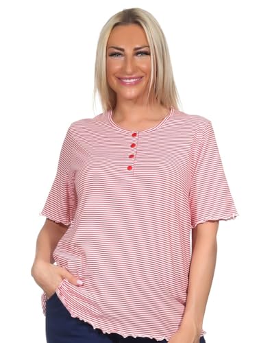 Normann Damen Kurzarm Schlafanzug Oberteil Pyjama Shirt Mix & Match - ideal zu kombinieren, Farbe:Streifen_pink, Größe:40-42 von Normann