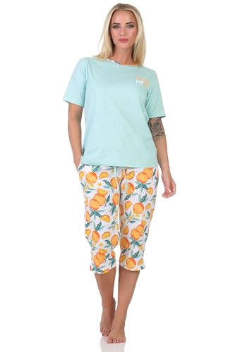Normann Damen Kurzarm Schlafanzug Pyjama in frischer Optik mit Caprihose, Farbe:helltürkis, Größe:36-38 von Normann