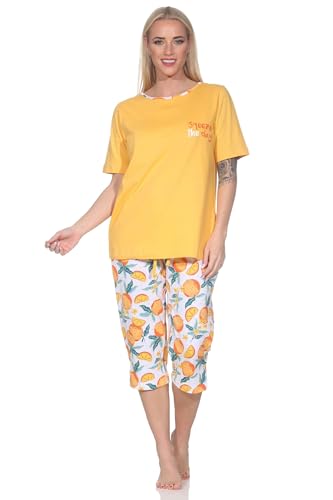 Normann Damen Kurzarm Schlafanzug Pyjama in frischer Optik mit Caprihose, Farbe:orange, Größe:40-42 von Normann