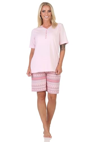 Normann Damen Kurzarm Schlafanzug Shorty Pyjama im Ethnolook - auch in Übergrössen, Farbe:rosa2, Größe:56-58 von Normann