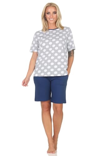 Normann Damen Kurzarm Schlafanzug Shorty Pyjama in Tupfen-Punkte Optik - auch in Übergröße, Farbe:Marine, Größe:56-58 von Normann