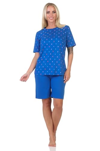 Normann Damen Kurzarm Schlafanzug Shorty Pyjama in Tupfen-Punkte Optik - auch in Übergröße, Farbe:blau, Größe:40-42 von Normann