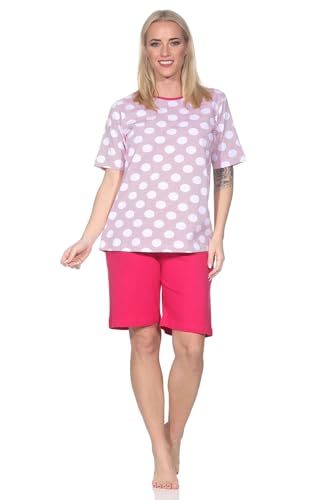 Normann Damen Kurzarm Schlafanzug Shorty Pyjama in Tupfen-Punkte Optik - auch in Übergröße, Farbe:pink, Größe:40-42 von Normann