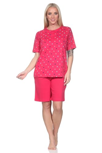 Normann Damen Kurzarm Schlafanzug Shorty Pyjama in Tupfen-Punkte Optik - auch in Übergröße, Farbe:rot, Größe:40-42 von Normann