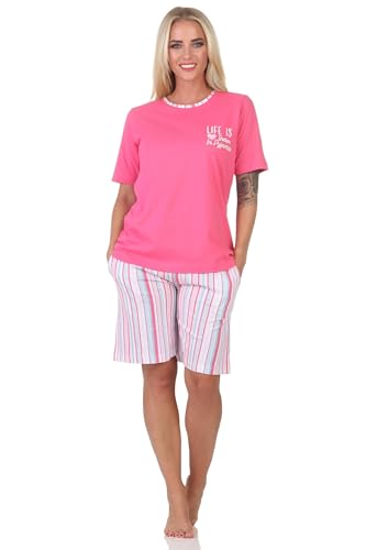 Normann Damen Kurzarm Schlafanzug Shorty Pyjama in edler Streifenoptik - auch in Übergröße, Farbe:pink, Größe:60-62 von Normann