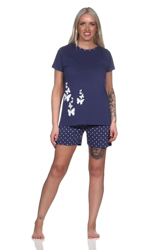 Normann Damen Kurzarm Schlafanzug Shorty Pyjamahose in Tupfen Punkte Optik, Farbe:Navy, Größe:40-42 von Normann