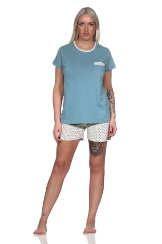 Normann Damen Kurzarm Schlafanzug Shorty Pyjamahose in Tupfen Punkte Optik, Farbe:blau, Größe:48-50 von Normann